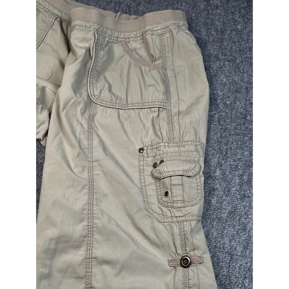 Chicos Womens Tan Cargo Capri Cropped Pants with Elastic‎ Waist - Casual